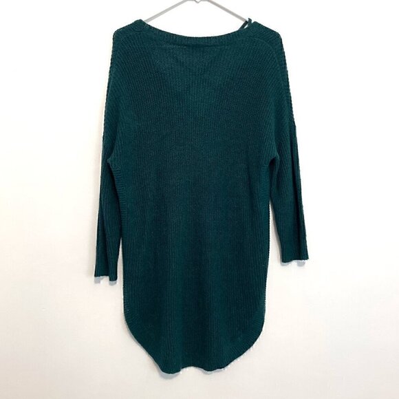 EXPRESS Strappy Circle Hem Tunic Sweater Solid Teal Green Blue 3/4 Sleeve Winter - Picture 13 of 15